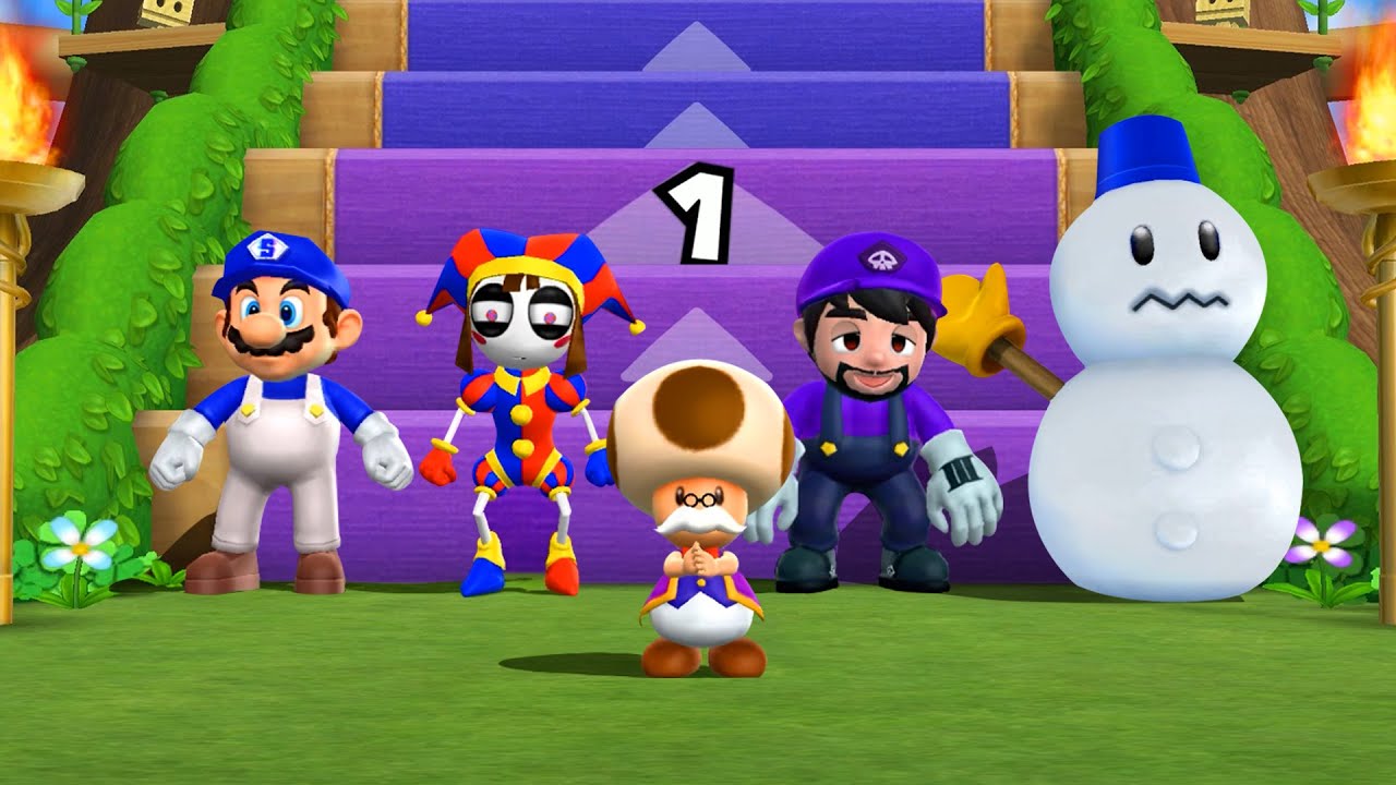 【マリオパーティ9】かちぬきバトル SMG4 Vs Pomni Vs SMG3 Vs 雪だるま(CPU最強 たつじん)