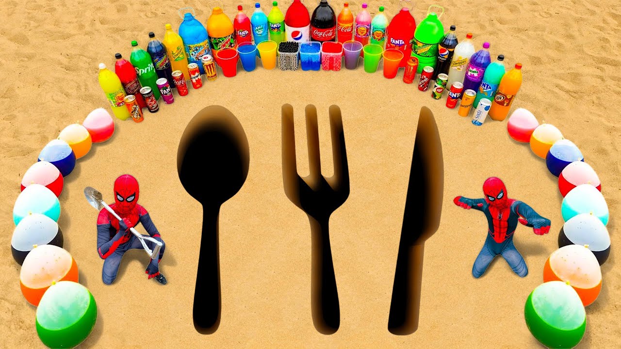 Experiment: Spoon vs Fork vs Knife pit Eruption from Orbeez, Pepsi, Mtn Dew, Coca Cola and Mentos