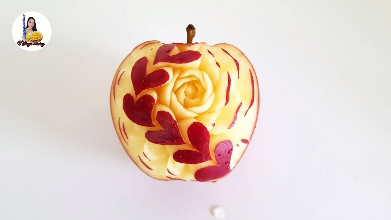 Apple carving Basic flowers and hearts | fruit carving | Art fruit | #thaicarving
