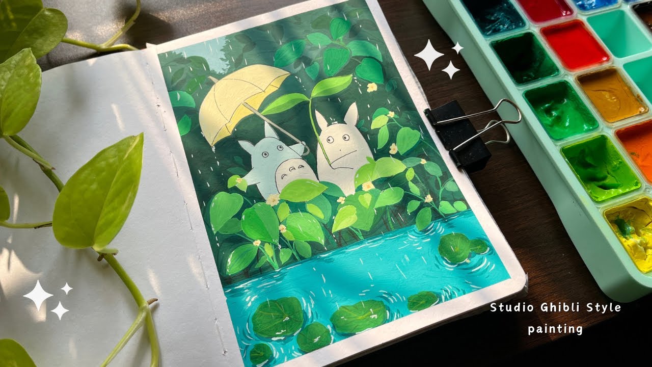 Studio ghibli painting with jelly gouache/Cozy art video