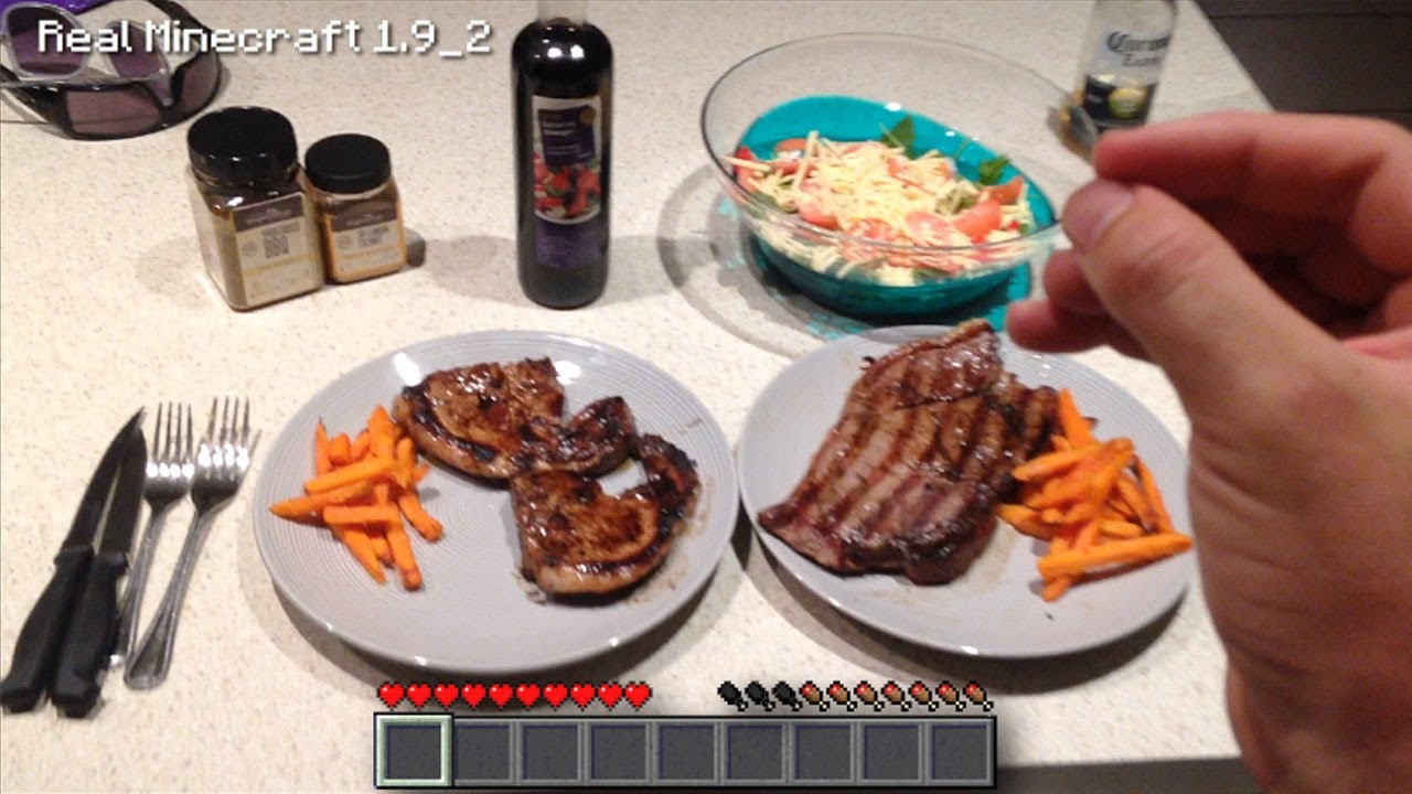 Real Life Minecraft Cooking - STEAK, SALAD & CHIPS