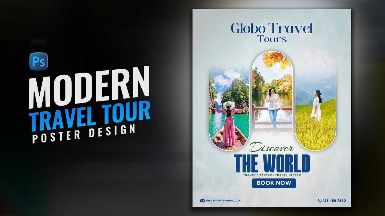 Modern Travel Poster Design in Adobe Photoshop | Photoshop Tutorial | JZ Graphics