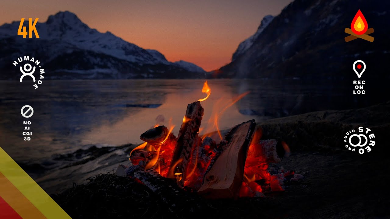 Crackling winter fjord CAMPFIRE (mid-roll ads turned off)