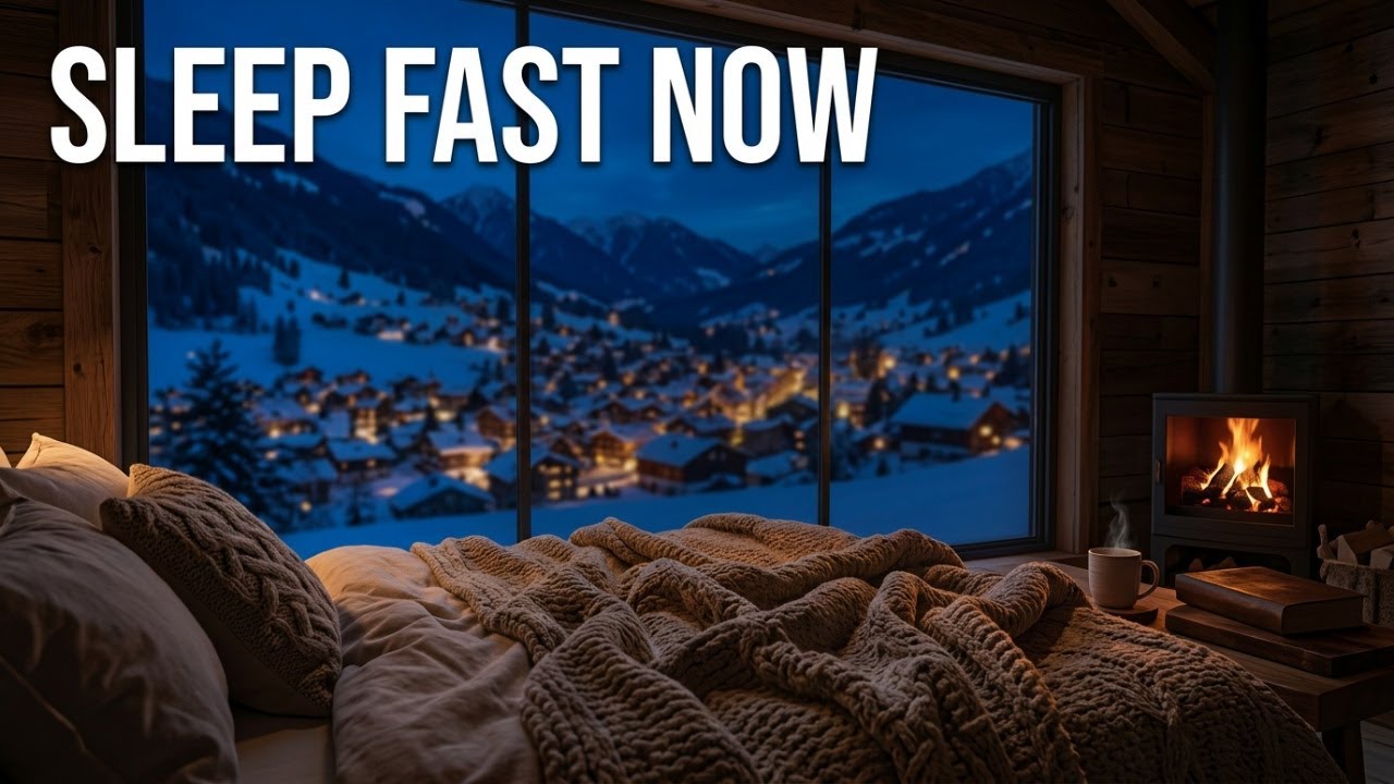 10 Hours of Brown Noise for Deep Sleep | Cozy Snowy Village & Fireplace (No Music, No Talking)