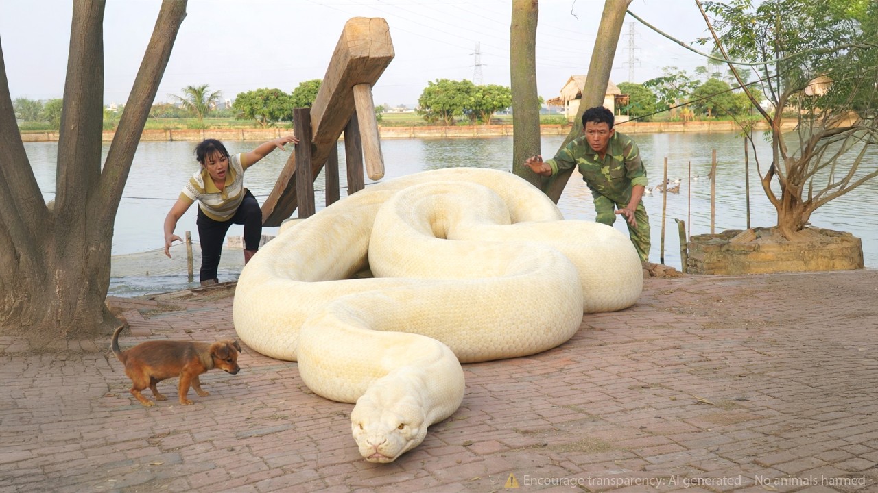 72 Hours of Fear:Giant White Python Blocks Our Escape by Lake - Saving the Puppy at the Last Second