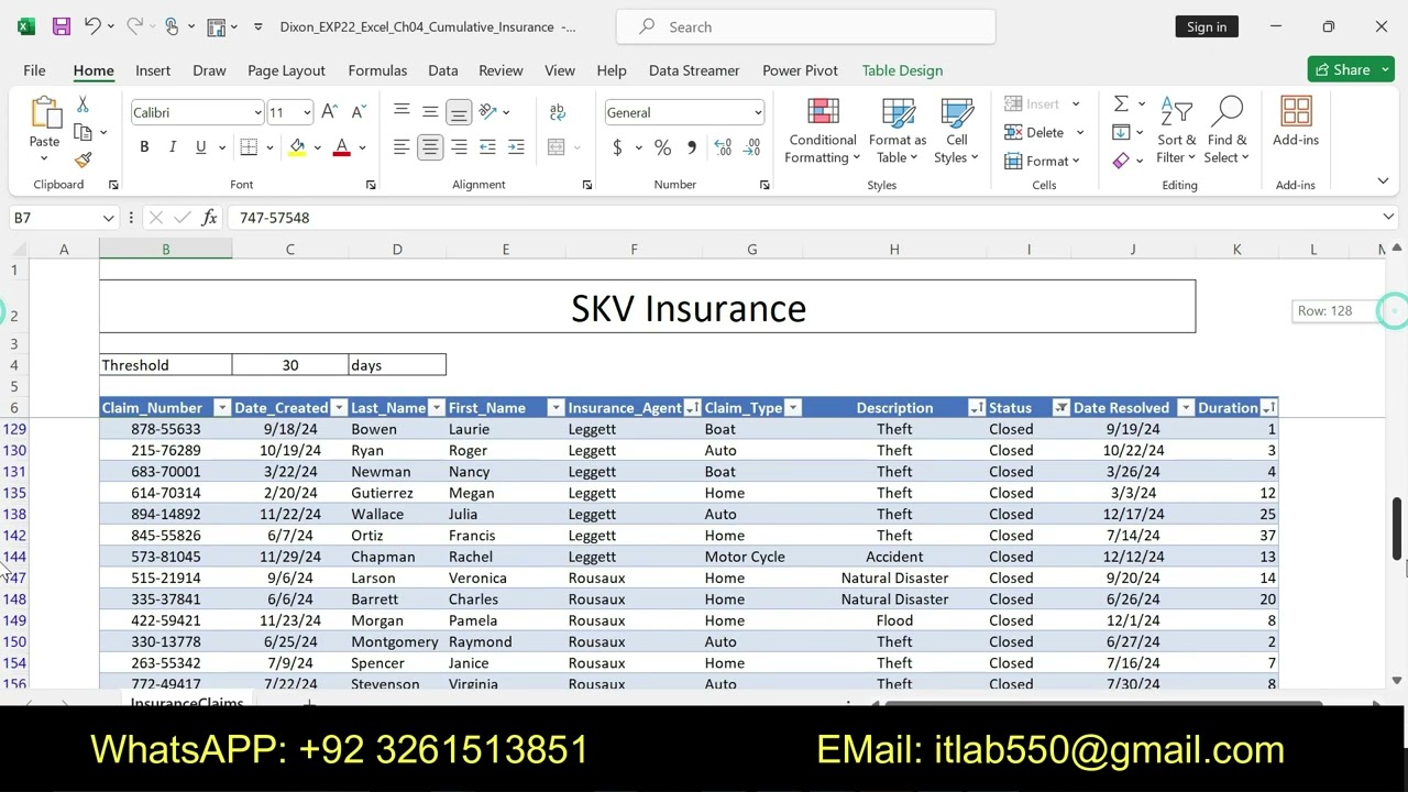 Exp22_Excel_Ch04_Cumulative - Insurance Claims 1.1 | Excel Chapter 4 Cumulative - Insurance Claims