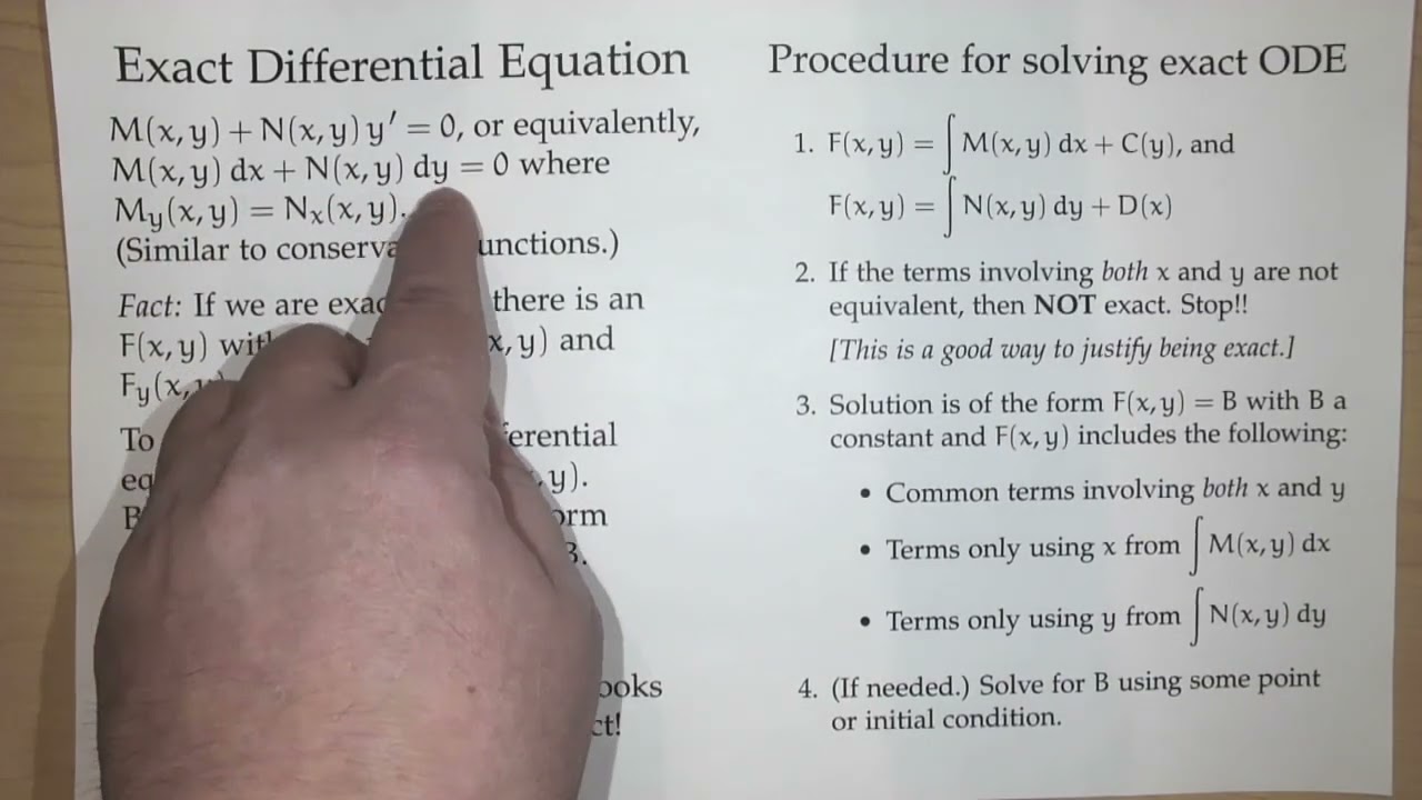 Exact differential equations and substitution (Diff. Eq.; Lecture 1-6; Spring 2026)