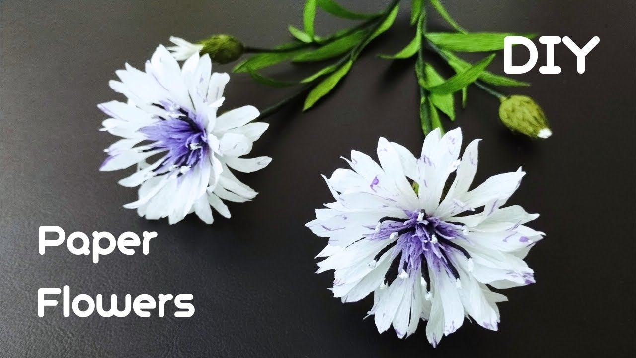 How to Make Beautiful White Cornflower Paper Flowers🌺2023-10-02 #DIYPaperflowercraft #homedecoration