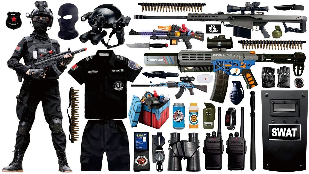 Unpacking special forces weapon toys, MP5 submachine gun, AK47 assault rifle, 98K sniper rifle