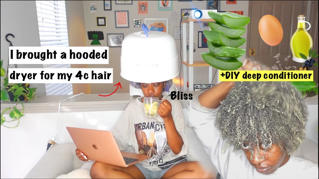 I bought a hooded dryer & it changed my life + DIY deep conditioner for hair growth (4c hair)