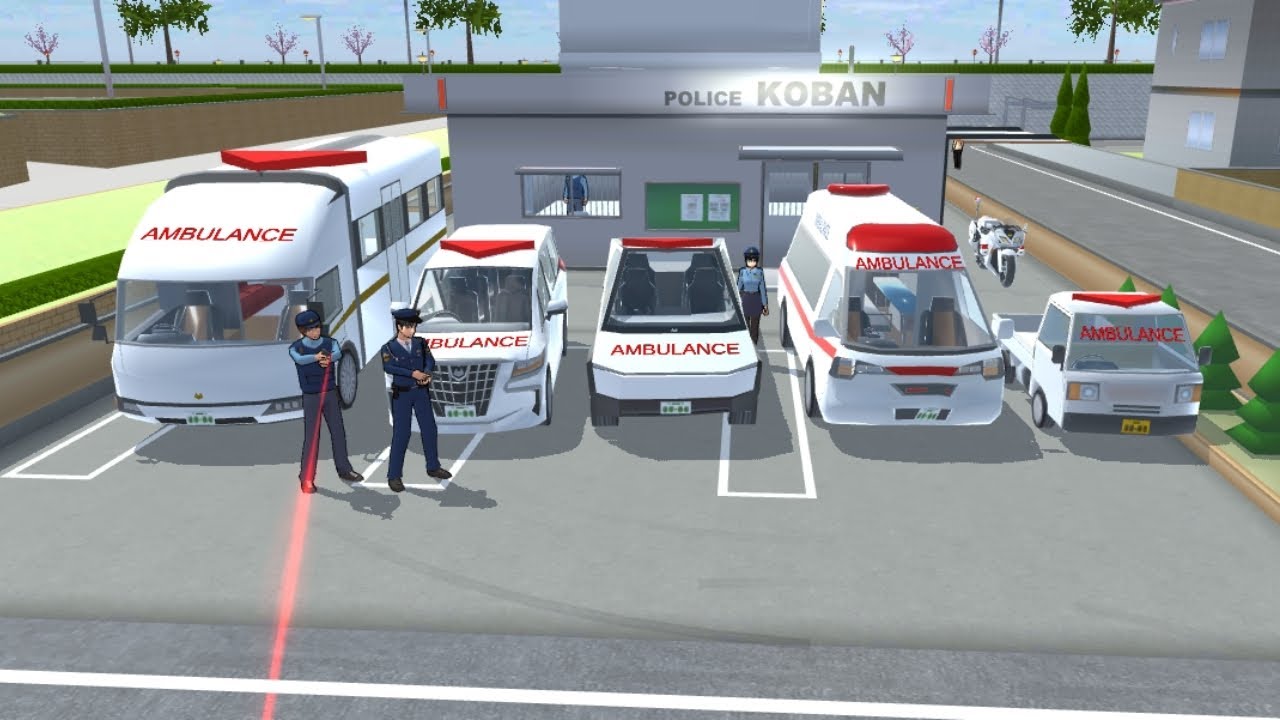 All Ambulance Cars Collection 🚑 at Police Koban Station ⛽🚉 Sakura School Simulator 