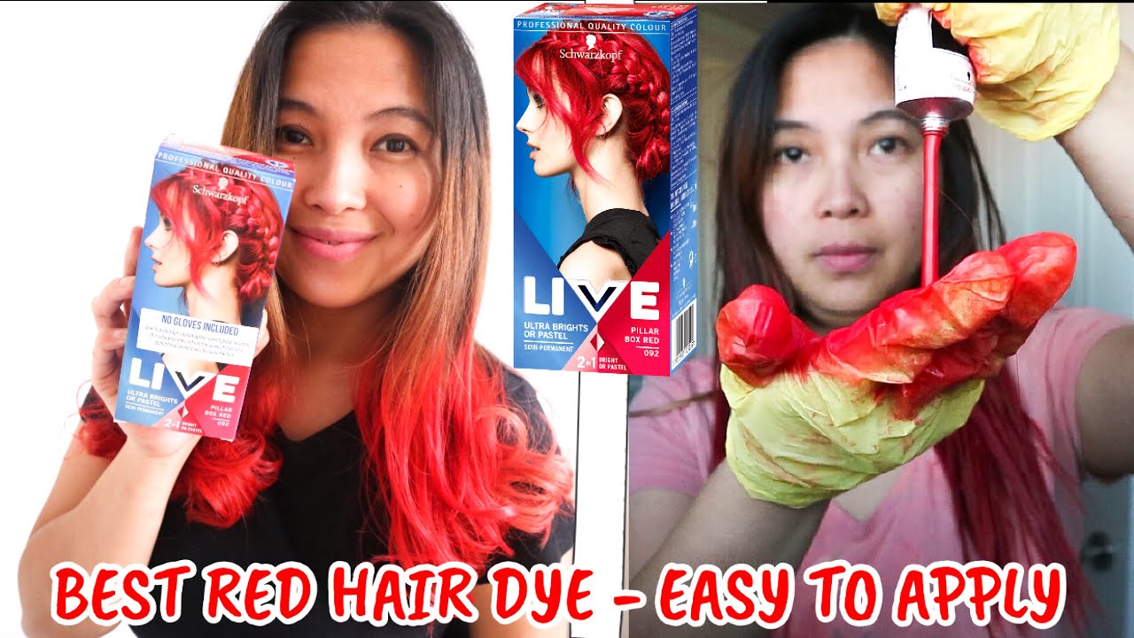 RED HAIR DYED AT HOME USING SCHWARZKOPF LIVE RED PILLAR BOX
