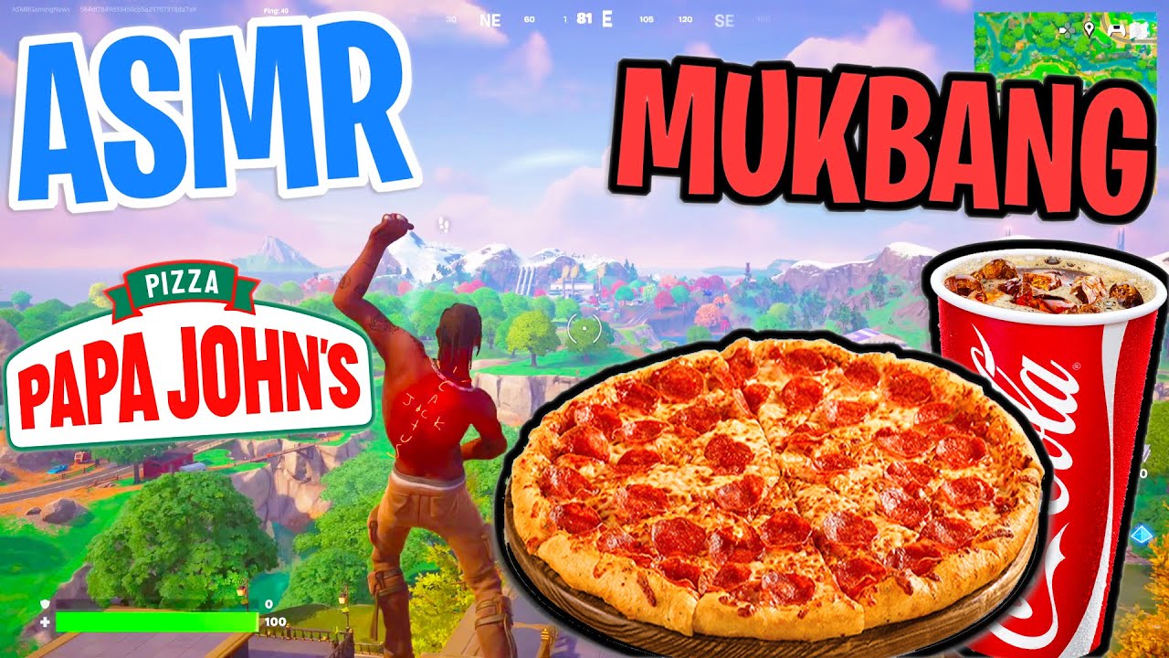 ASMR Gaming Fortnite 🍕 Papa Johns Pizza Mukbang Eating and Relaxing Spectating 🎮🎧 Whispering 💤