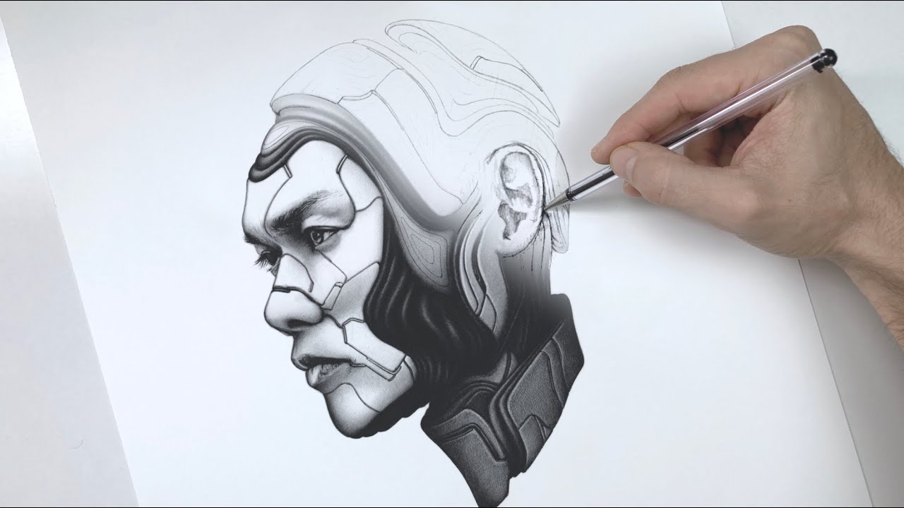 Full process ballpoint pen drawing - 
