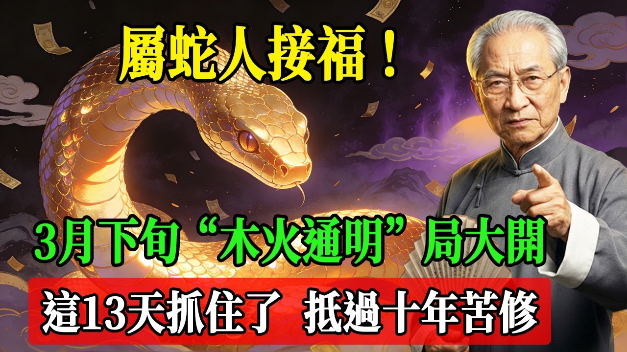 屬蛇人接福！3月下旬“木火通明”局大開，這13天抓住了，抵過十年苦修！#南懷瑾  #國學 #易經 #開運 #招財#風水 #2026運勢#屬相#生肖運勢#生肖命理