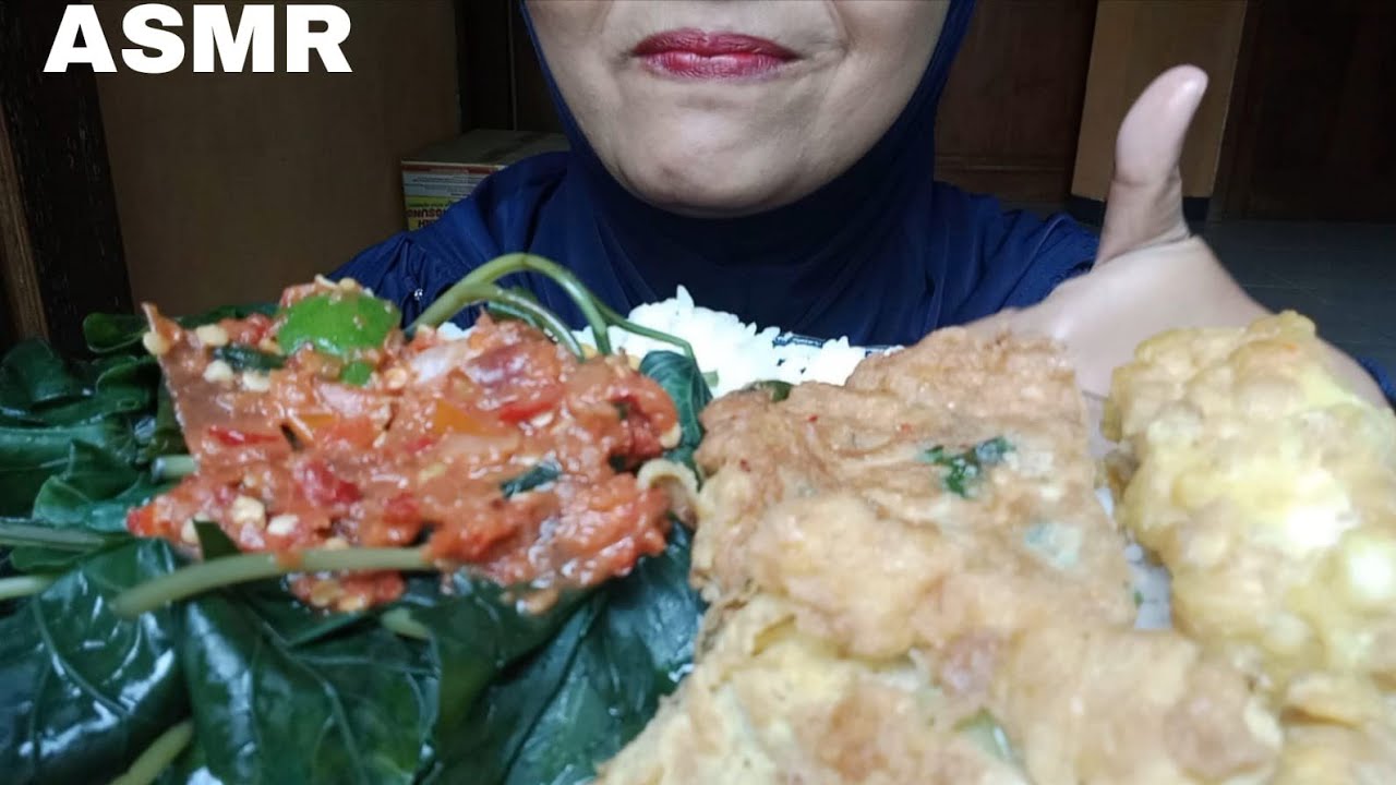 ASMR NASI TELUR DADAR SAMBAL DAUN UBI PEDAS MERCON