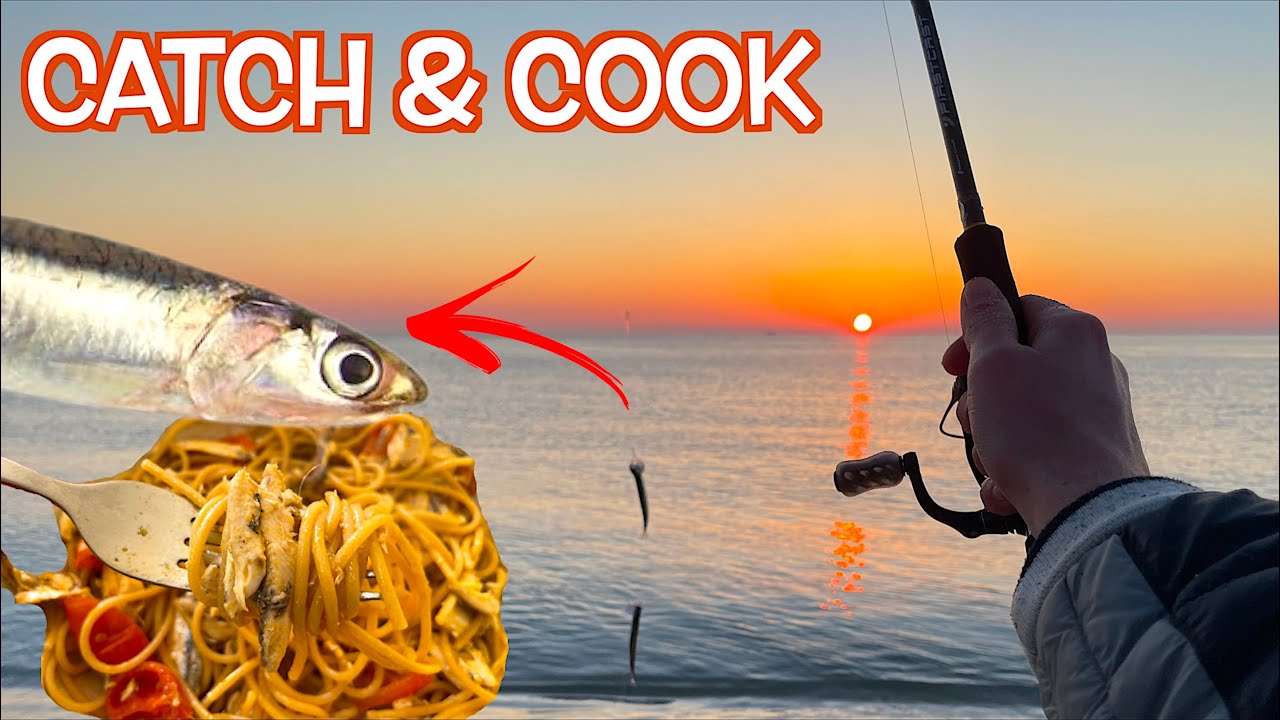 DALLA CATTURA ALLA COTTURA! Pesca dell'Acciuga o Alice con il Sabiki dalla Spiaggia - Catch & Cook