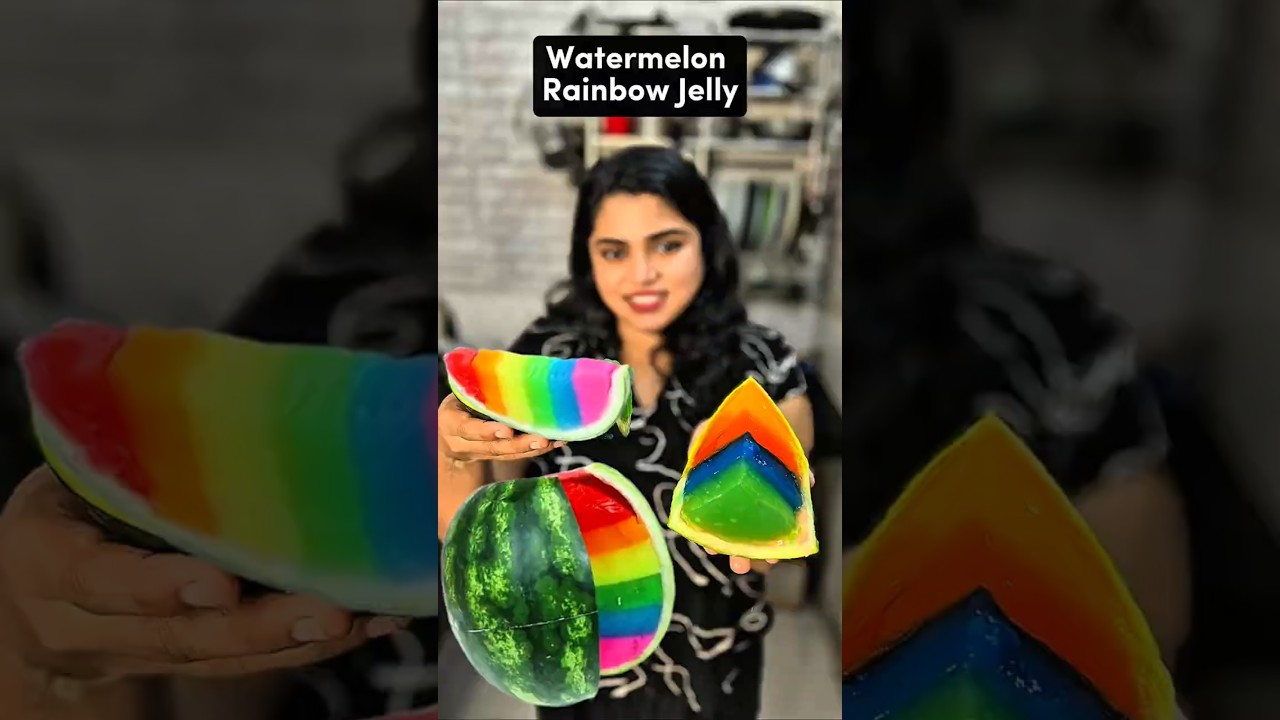 Watermelon Rainbow Jelly 🍉 🌈 😍👌🏻 #jellycake #fruitjelly #jellyballs #food