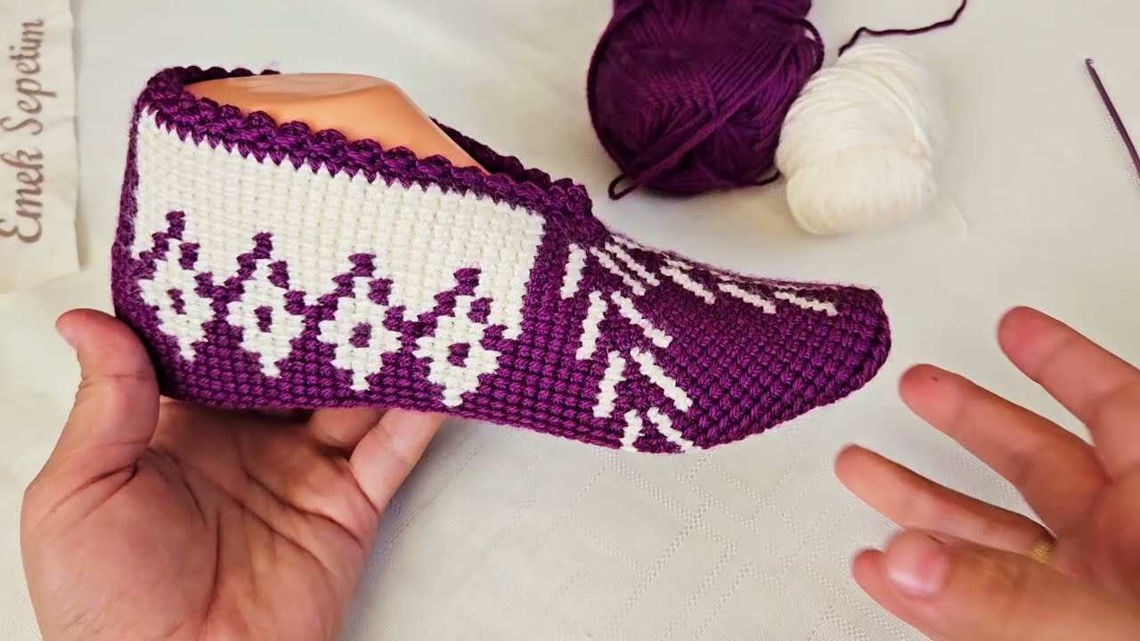 ÇOK KOLAY TUNUS İŞİ PATİK MODELİ YAPILIŞI/#örgü #crochet #knitting #tunusişimodelleri #handmade