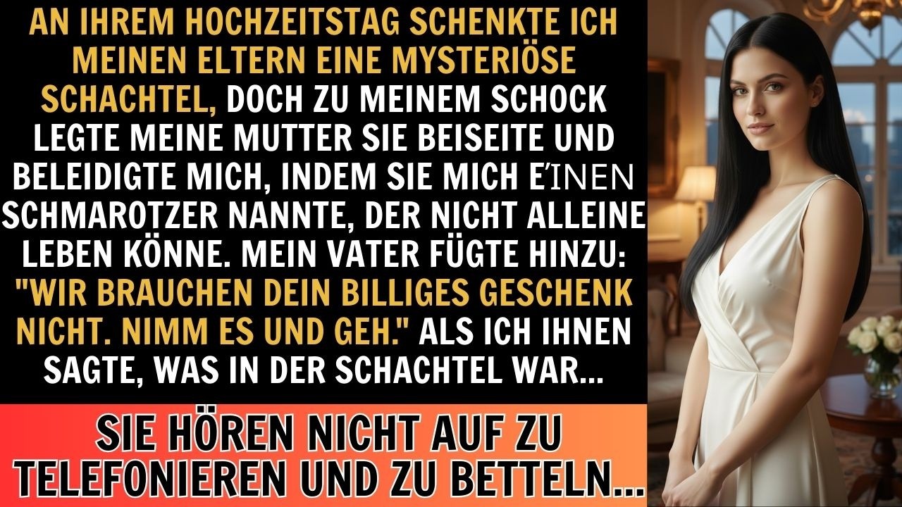 An ihrem Hochzeitstag nannten meine Eltern mein Geschenk billig, aber der Inhalt schockierte sie...