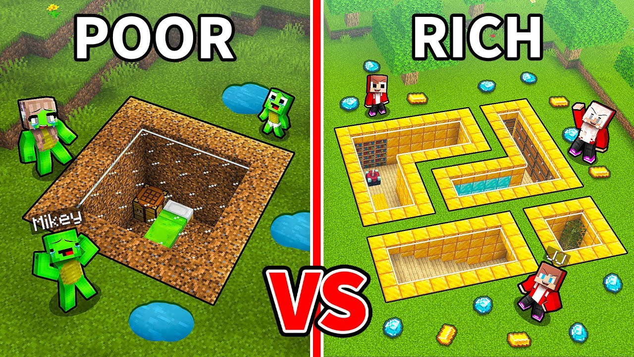 JJ and Mikey: POOR vs RICH Undeground Base Family Battle in Minecraft - Maizen