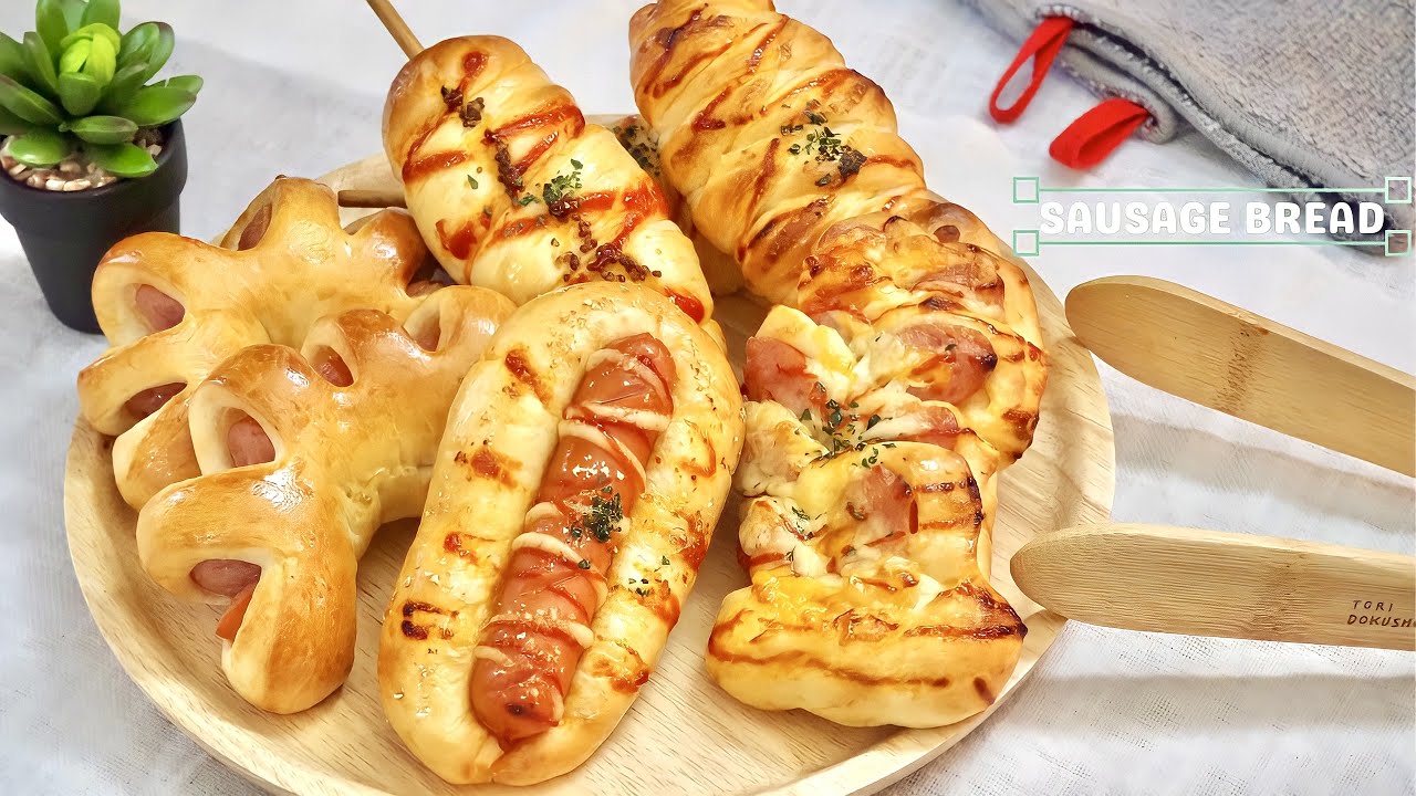 SAUSAGE BREAD🌭【easy 5 different shapes of sausage roll recipe♩】