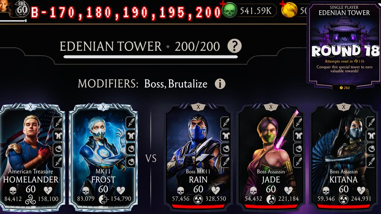 Edenian Tower Bosses Battle 200 & 170, 190 Fight + Rewards MK Mobile | MK11 Frost & Homelander AT