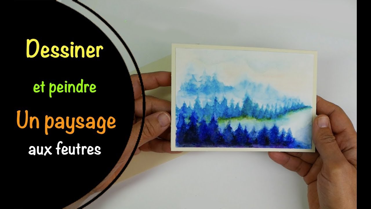 COMMENT DESSINER ET PEINDRE UN PAYSAGE DE SAPINS AUX FEUTRES ÉCOLIERS 😳😲🌳🌲🖌