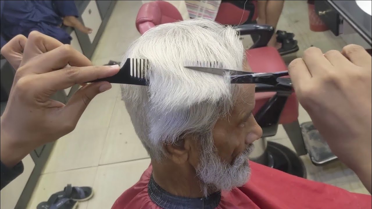 Older Man Pure White Hair Transformation 