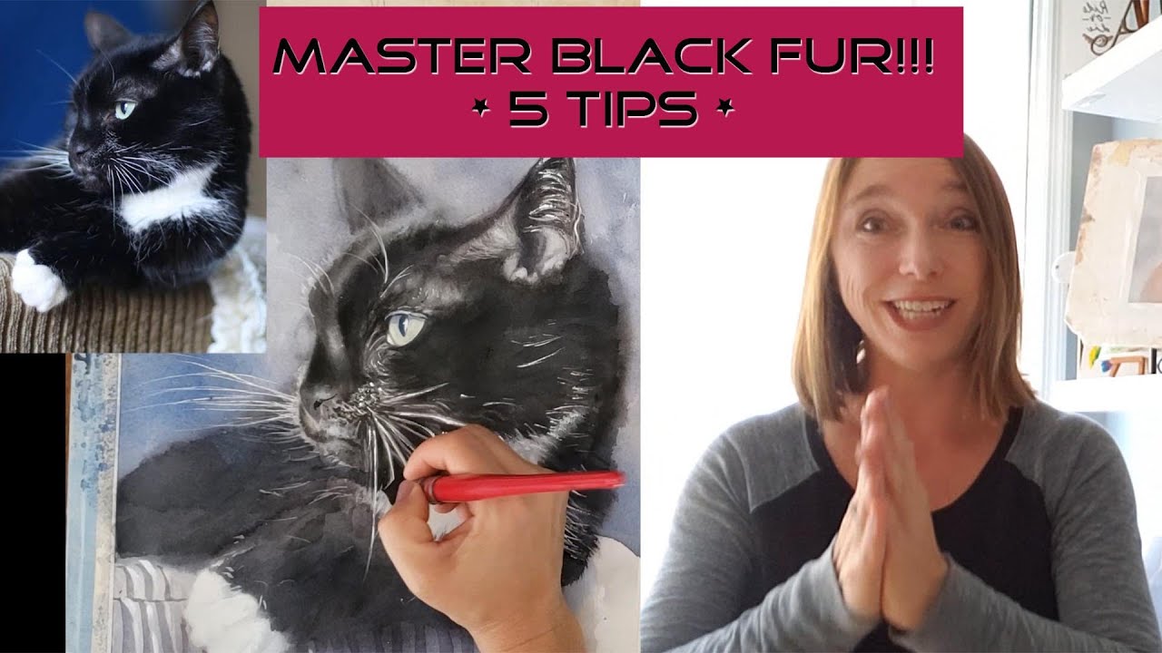 HOW TO PAINT BLACK FUR IN WATERCOLOR - 5 Tips - Black Cat Tutorial for Beginners