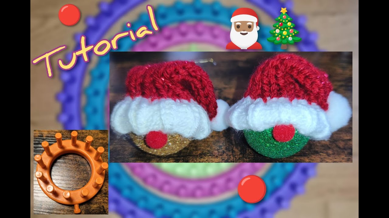Garnreste, eine Christbaumkugel, ein paar Pompoms, der 12 Pin Strickring - Fertig ist der Wichtel 🎅🏽