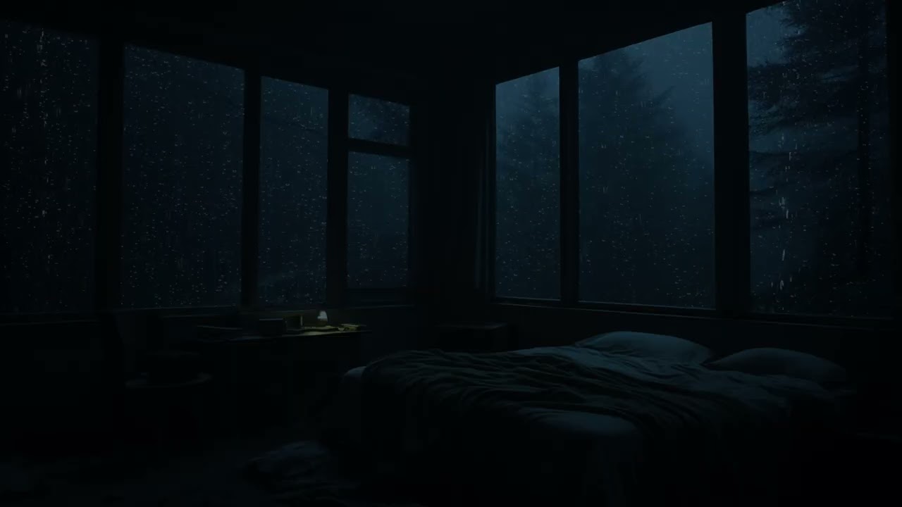 Cabin Rain Sounds | Dark Bedroom Ambience for Deep Sleep & Relaxation