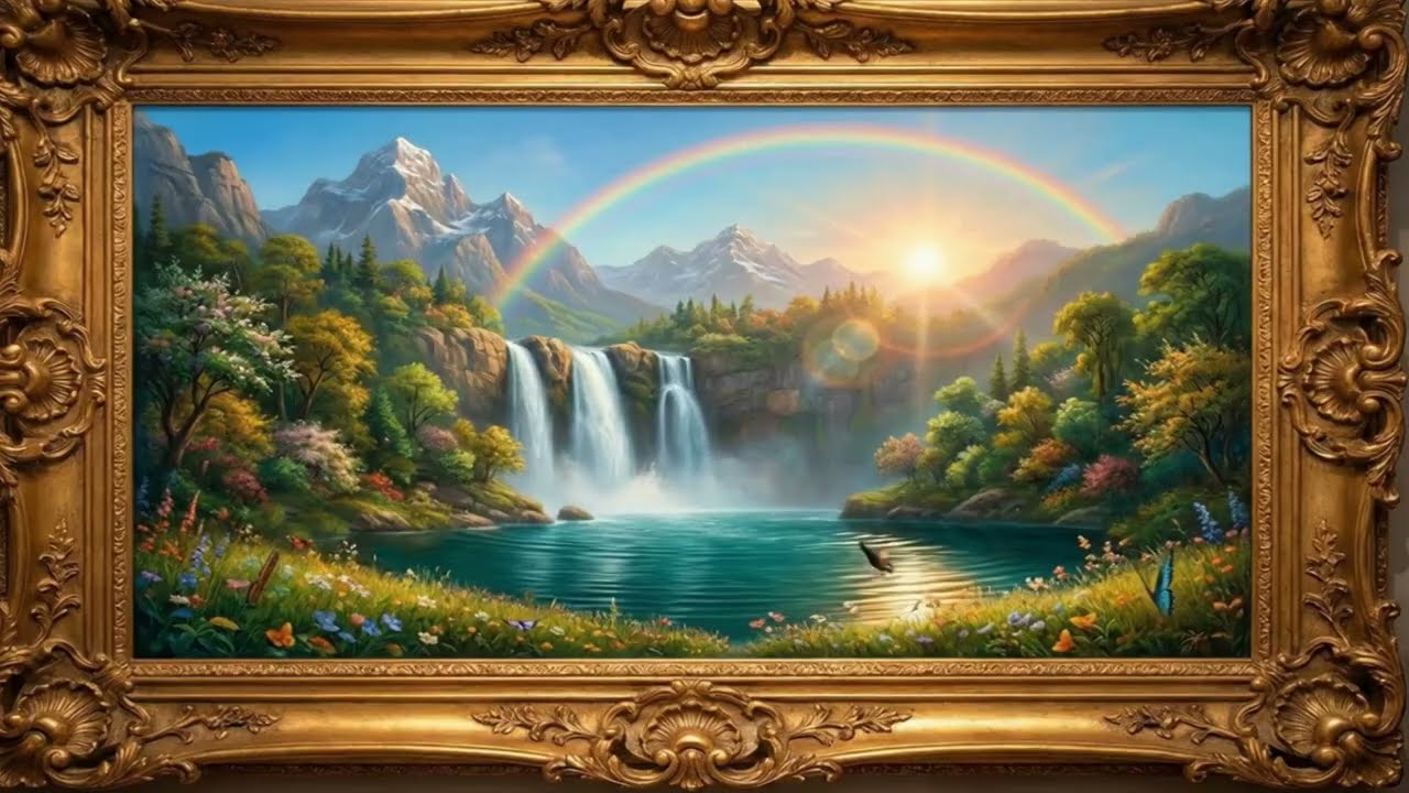 Golden Sunrise Waterfall Ambience | Peaceful Nature Sounds for Sleep, Meditation, Relaxation