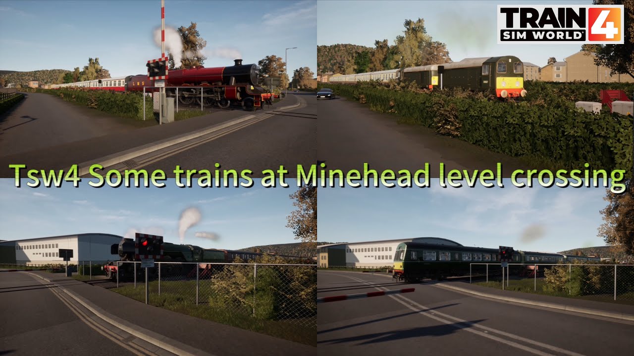 Tsw4 Some trains at Minehead Level crossing