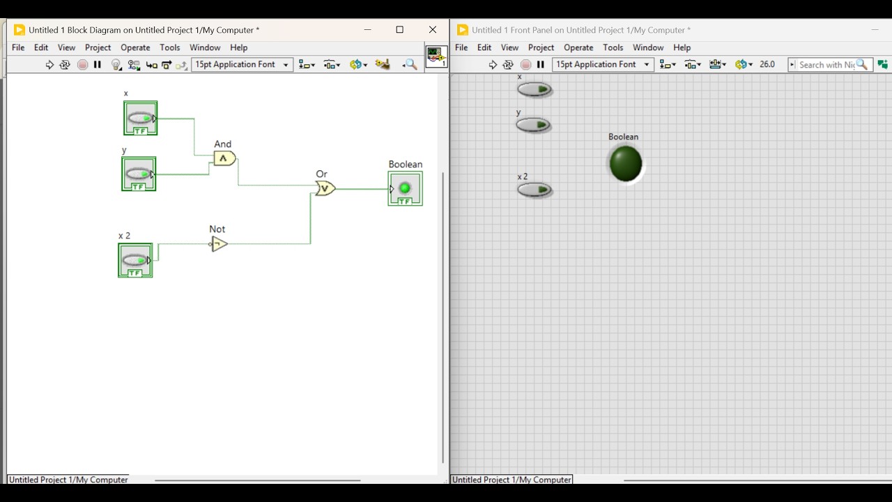 KOMBINASI MENGGUNAKAN 2 GERBANG LOGIKA MENGGUNAKAN LAB VIEW