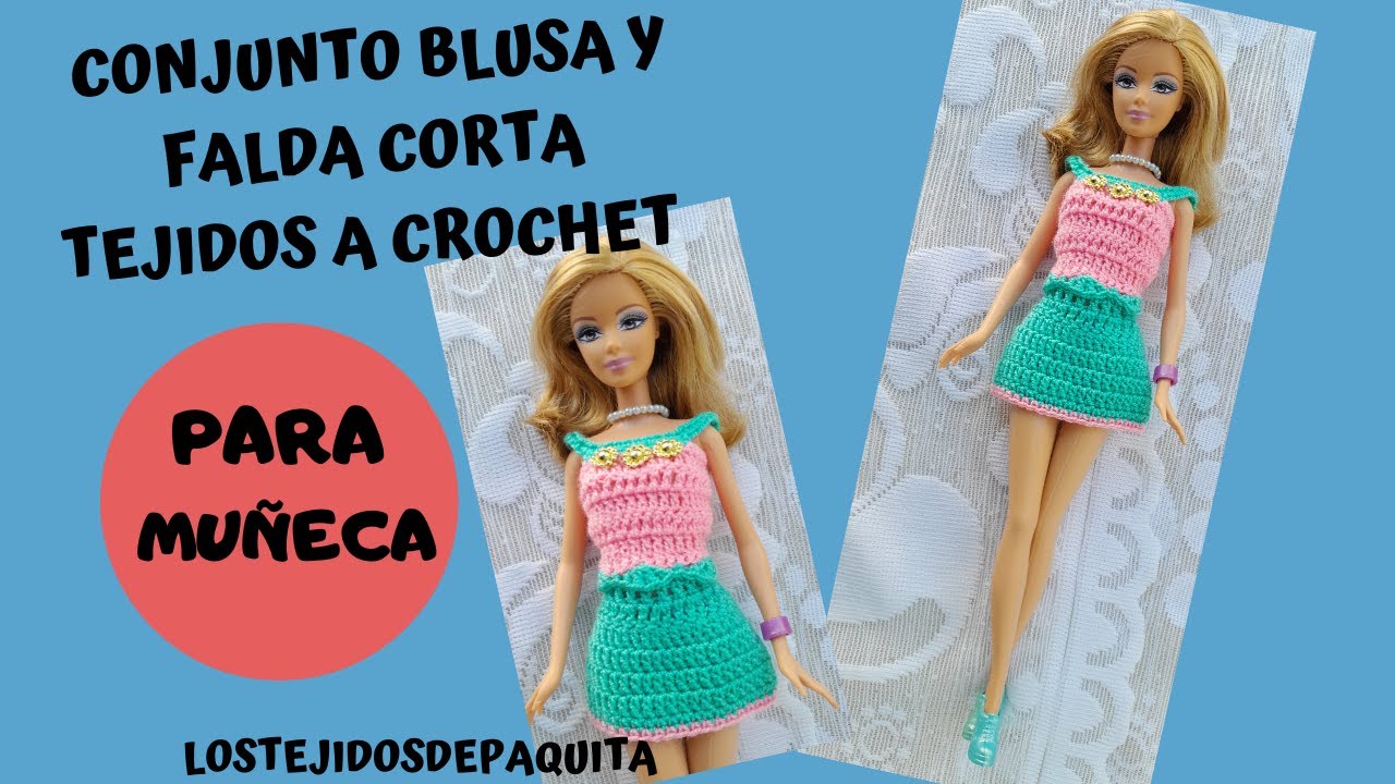 Conjunto de Blusa y Falda Corta Tejidos a Crochet para Muñeca Fácil