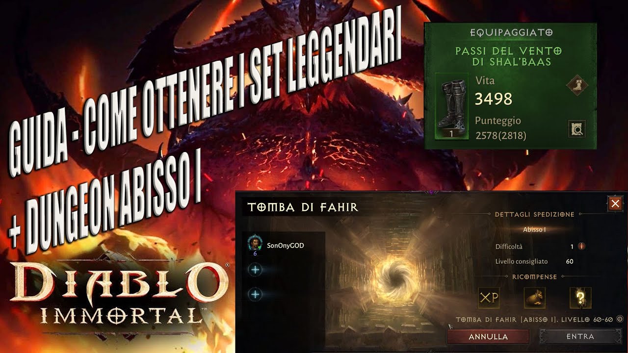 Guida come Droppare Set Leggendario + Dungeon Abisso I con drop Finale Diablo Immortal gameplay ITA