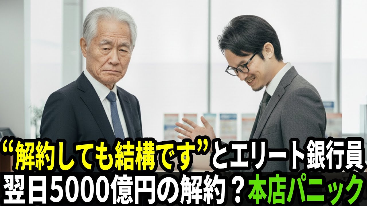 年寄りのじいさんなんて“解約してもらって結構です”と見下したエリート銀行員──翌日、5000億円の解約申請で本店がパニック！【スカッと】