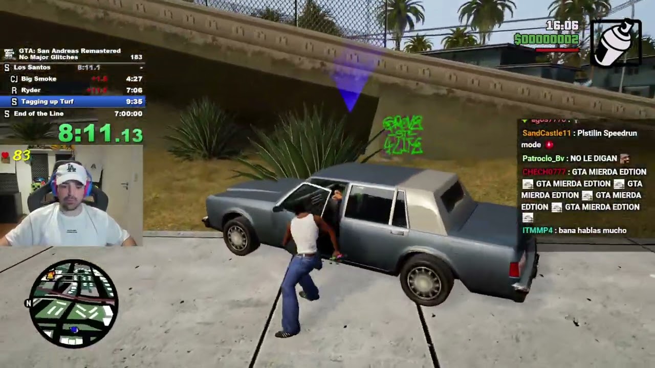 Bananirou hace speedrun de GTA SA Definitive y pierde 7 veces en la misma mision