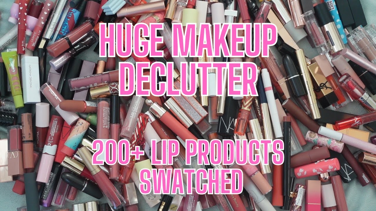 HUGE MAKEUP DECLUTTER 200+ Lip Products | Swatching & Organizing!