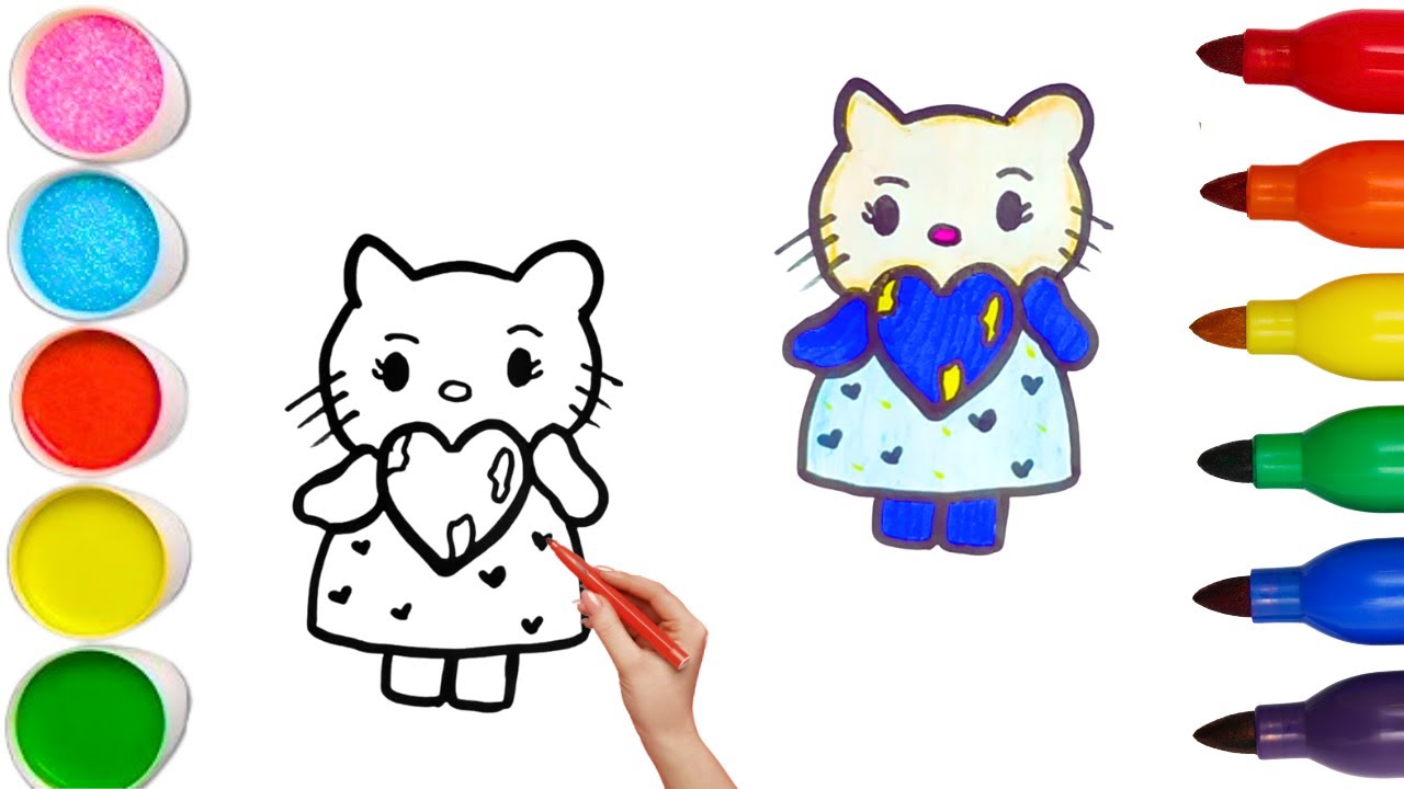 How To Draw cute kitty Drawing, Painting & Coloring For Kids and Toddlers_ Child Art 🐋🌈🎨