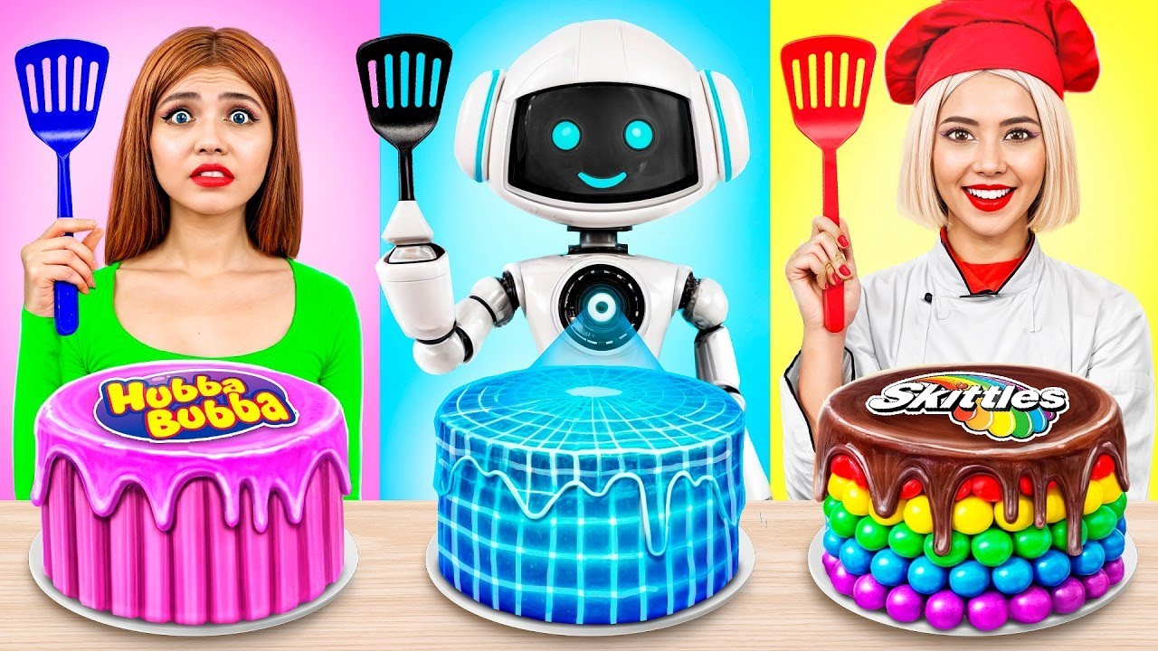 &iexcl;Desaf&iacute;o de cocina con un robot contra mi abuela! Desaf&iacute;o de decoraci&oacute;n de pasteles de YUMMY JELLY