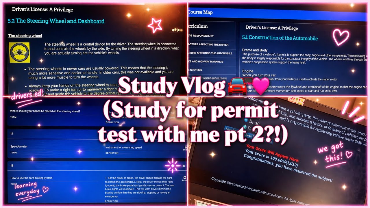 Study Vlog🚘🩷(Study for permit test with me part 2!)