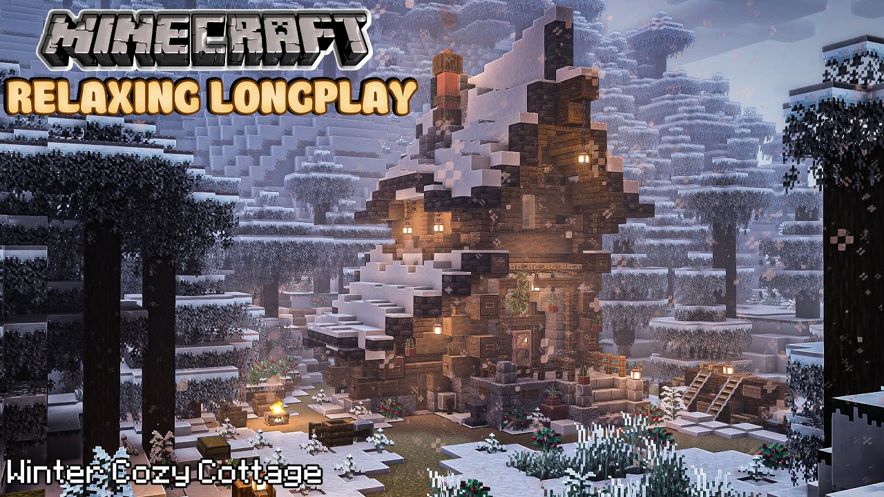 Minecraft Snowy Relaxing Longplay • Snowy Taiga • Winter Cozy Cottage House • (No Commentary) 1.21.4