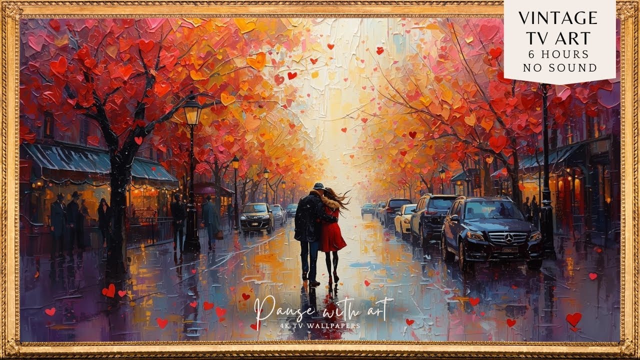 Romantic Valentine's Day | Love in the City Background | Vintage Oil Painting Frame TV Art Wallpaper