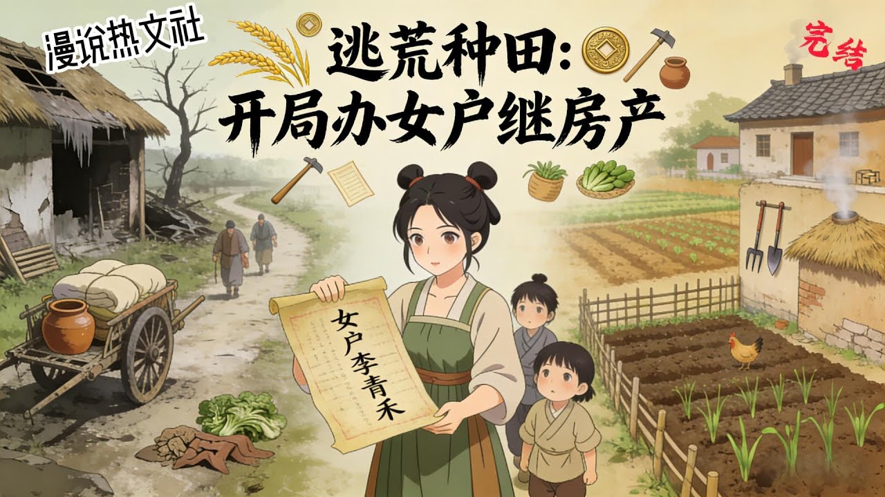 完结《逃荒种田：开局办女户继房产》成了没爹没娘的小丫头。 阿爹阿娘没了，但阿娘临死前给她办理了女户，还在另一个地方有一家铺子要继承！ 这个可以，不就是要先逃荒嘛！小意思！#种田#穿越 #美食