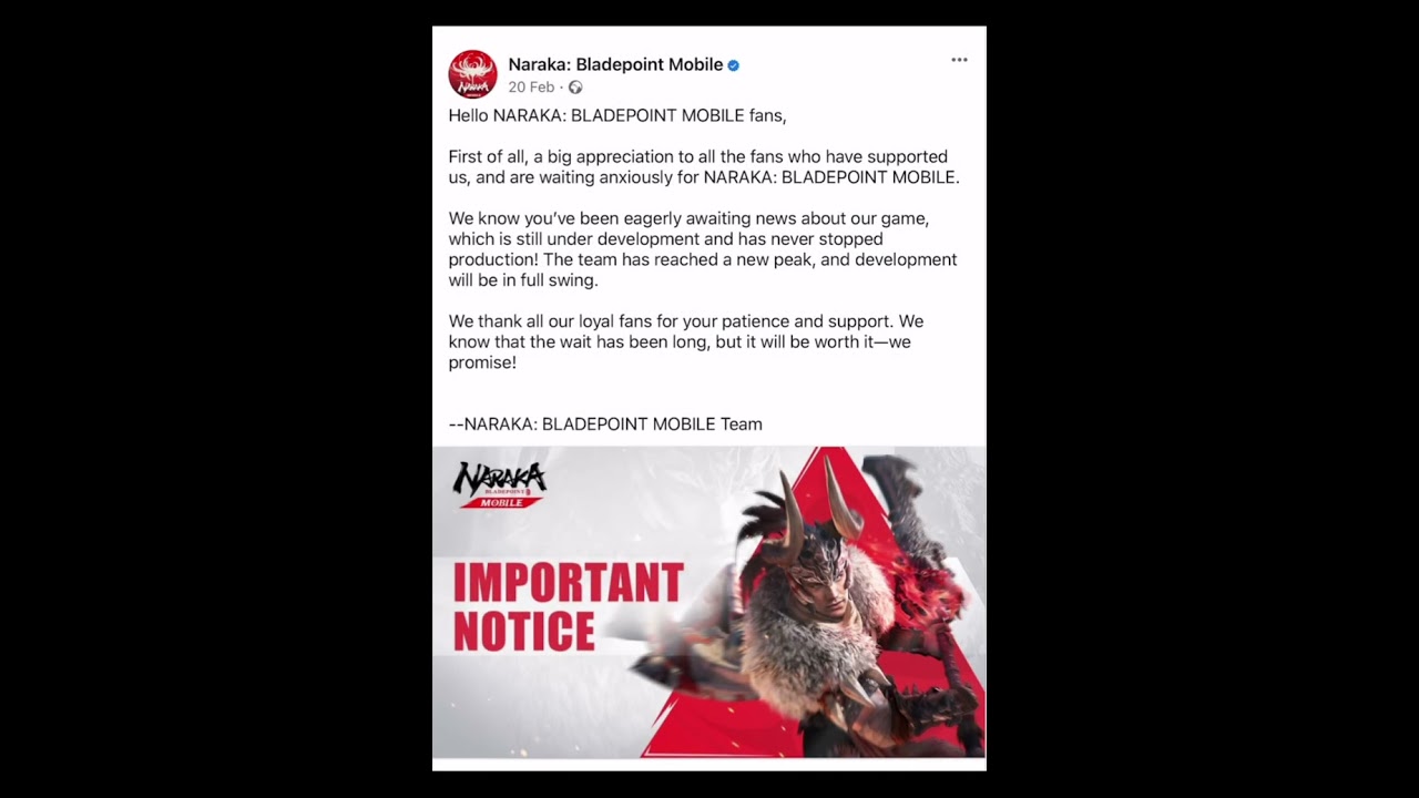 Важное уведомление от команды разработчиков Naraka Bladepoint Mobile
