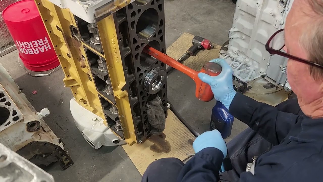Installation of pistons and rods in to a Caterpillar 3116 Marine.