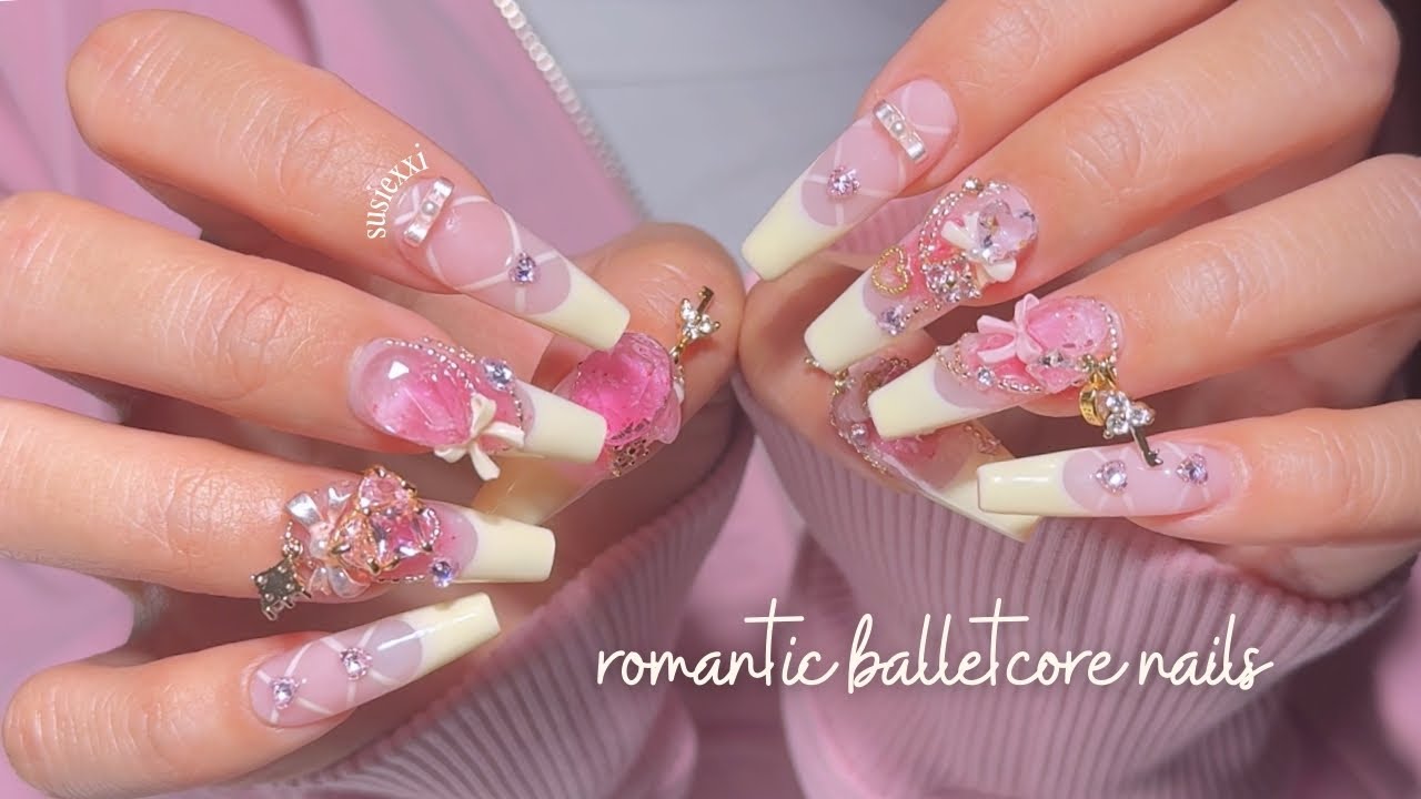 balletcore nails using builder gel & dual forms (w timestamps) 🌼🩰