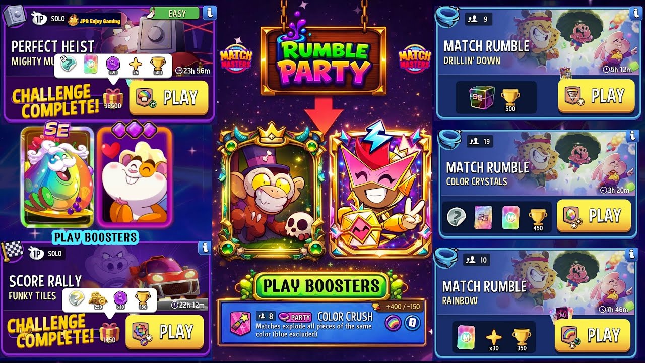 (Party+2 Solo+3 Rumble) Funky Tiles/ Mighty Mushrooms/ Drillin'Down/ Color Crystals/ Rainbow 🌈